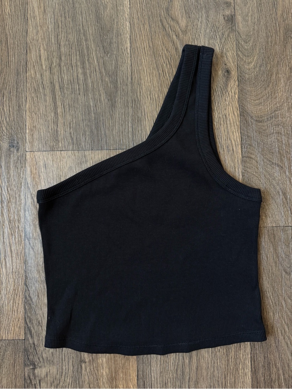 Everlane Women’s Black One Shoulder Rib Knit Cropped Stretch Tank Top Size S
